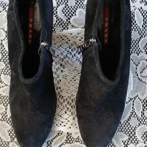 Prada Black Suede Zippered Booties